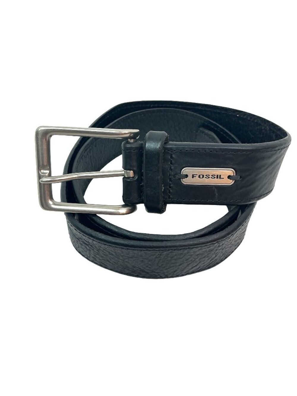 Fossil Genuine Leather Belt 0811 With Silver Buckle Mens 34 Black